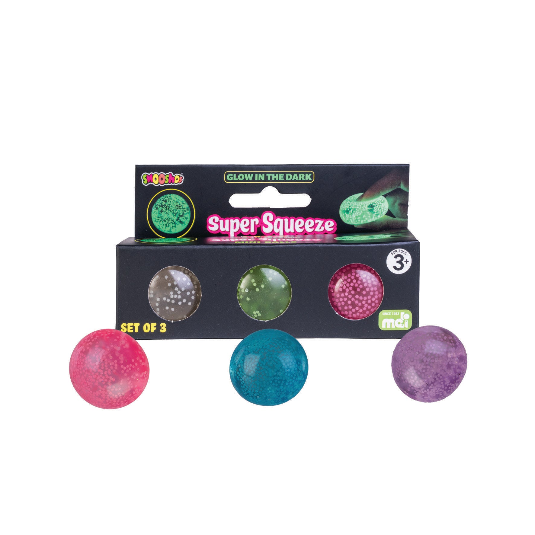 Smoosho’s Super Squeeze Glow in the Dark Mini Balls Set of 3 - Sensory Zone