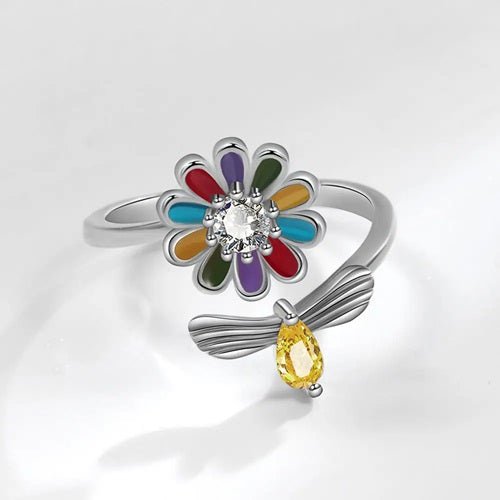 Colourful Flower Sensory Fidget Anxiety Ring S925 (adjustable) - Sensory Zone