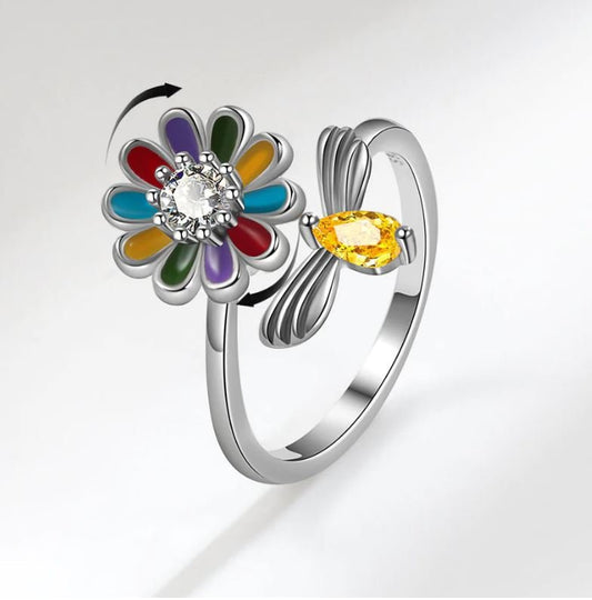 Colourful Flower Sensory Fidget Anxiety Ring S925 (adjustable) - Sensory Zone