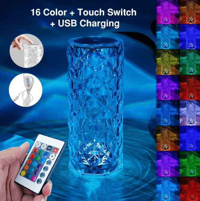 LED Crystal Rose Glass Night Light Table Lamp - Sensory Zone