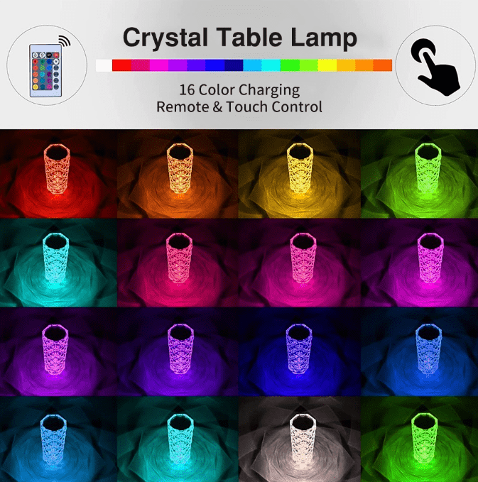 LED Crystal Rose Glass Night Light Table Lamp - Sensory Zone